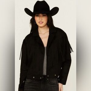 Fornia Black Faux Suede Fringe Moto Jacket – Women’s Small New